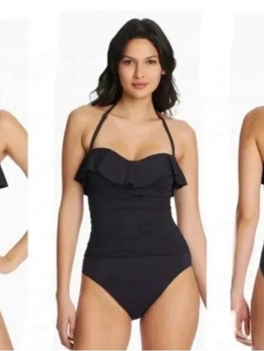 Rod Beattie Blue Ruffle Bandeau One Piece Swimsuit 18W Tummy Control